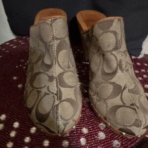Coach Brown Signature Pattern Slip-On Mules